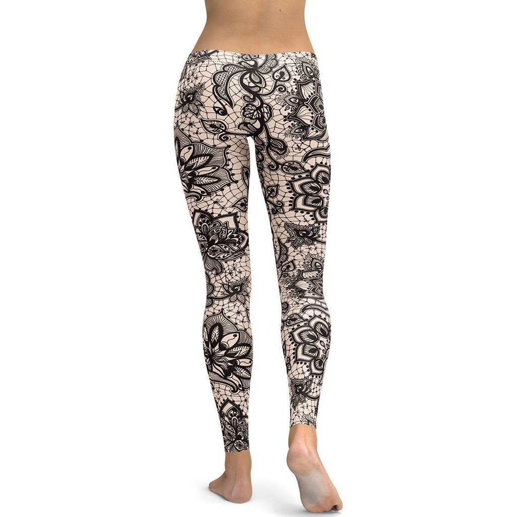 Versatile Mid-Waist Flower Lace Print Leggings | FIERCEPULSE