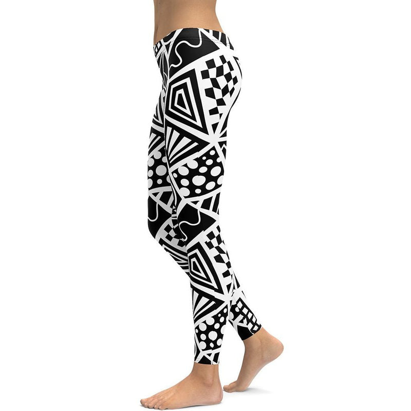 Leggings Shape à Motifs Géométriques - Taille Unique, Couleur Fond Noir, Neufs