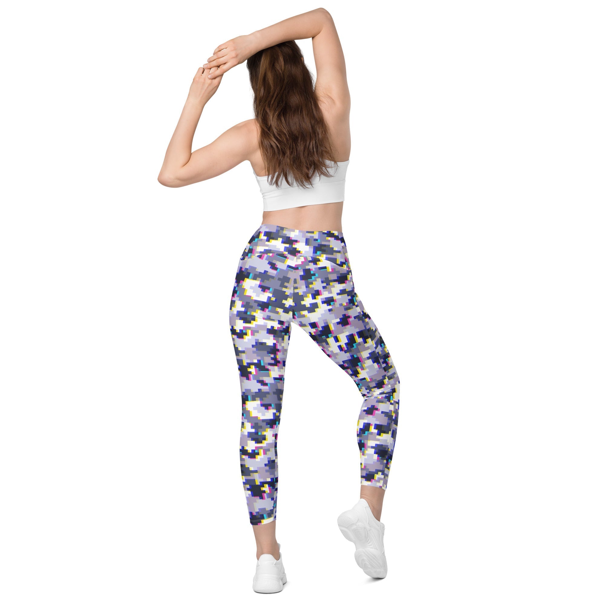 Glitchy Camo Crossover Leggings With Pockets