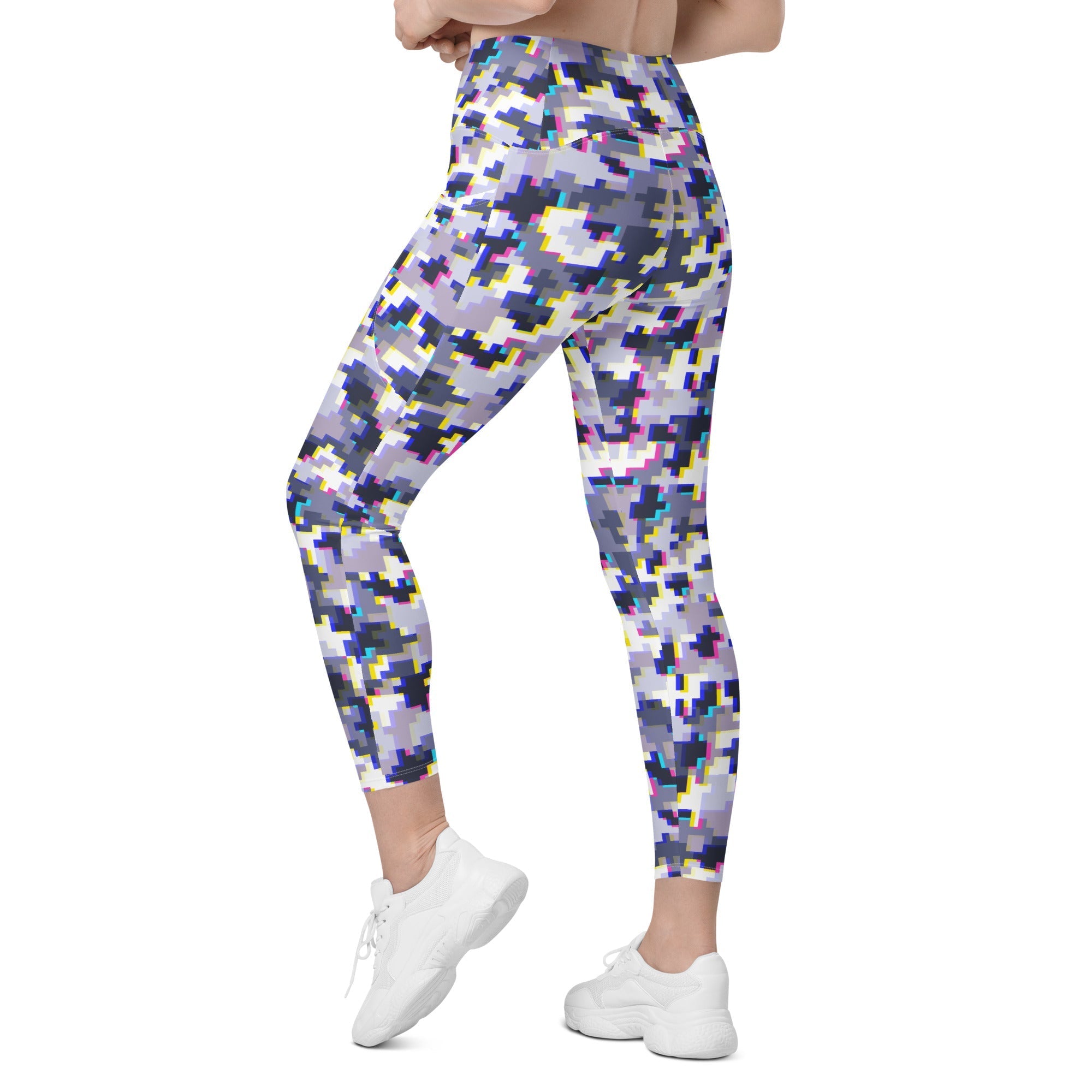 Glitchy Camo Crossover Leggings With Pockets