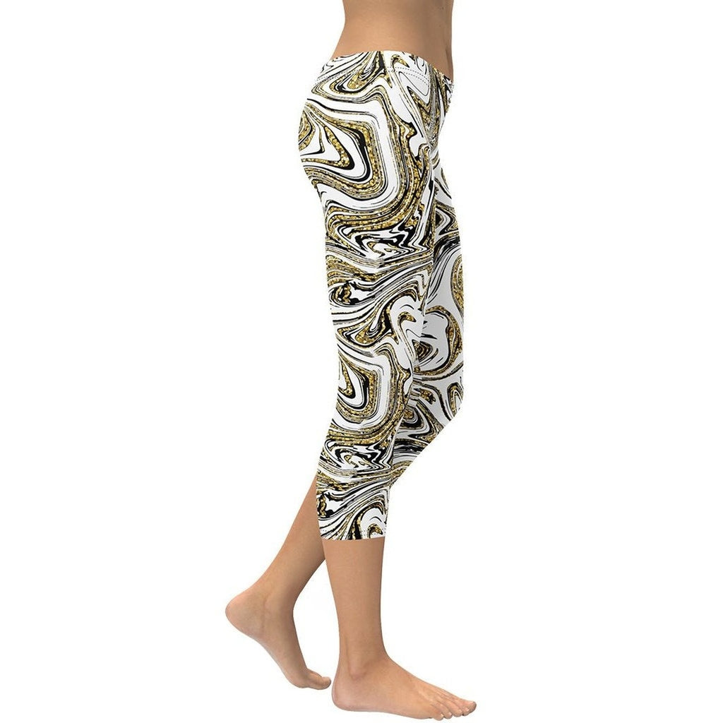 Glitter Print Marble Capris