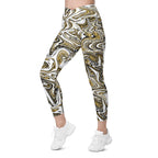 Glitter Print Marble Crossover Leggings With Pockets