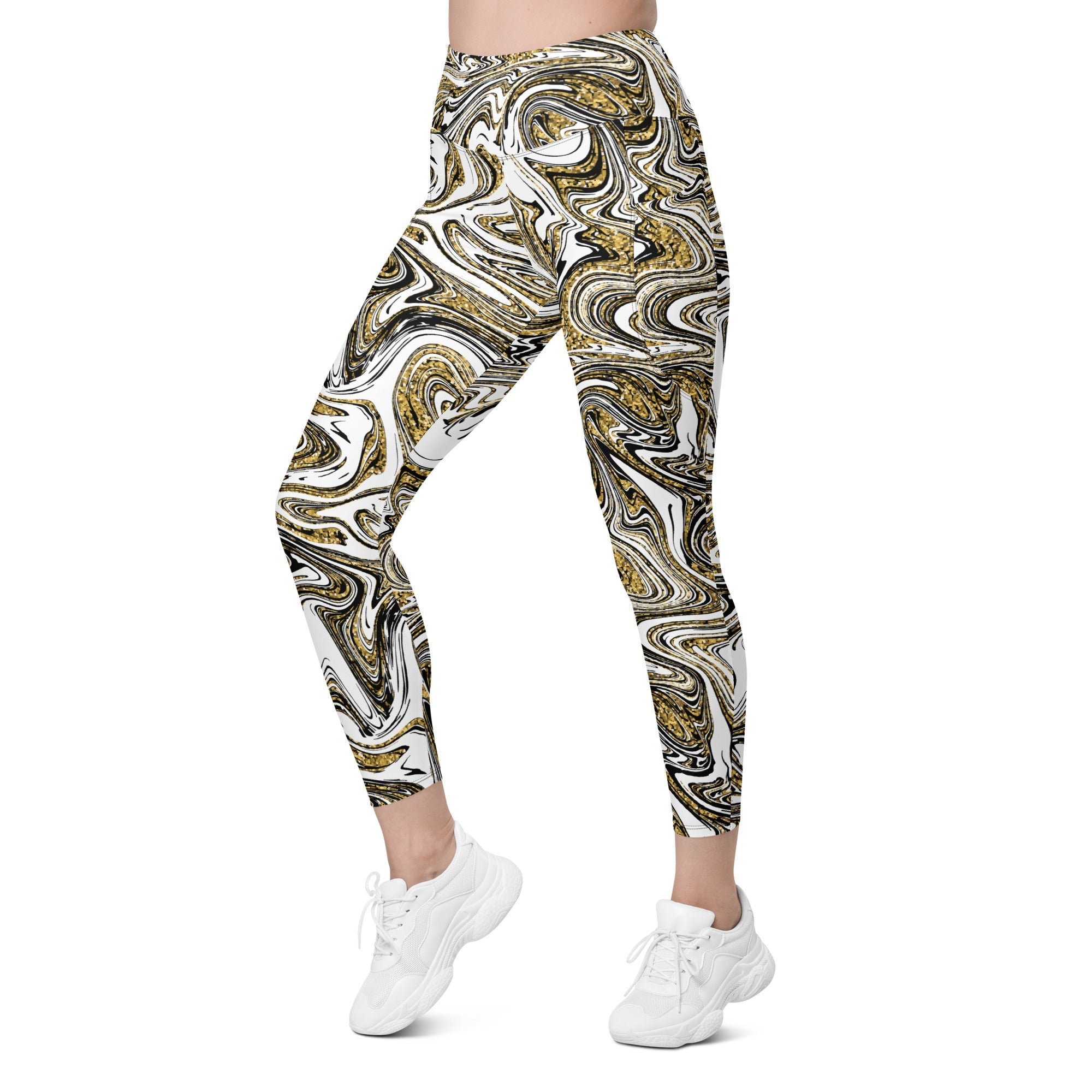 Glitter Print Marble Leggings With Pockets