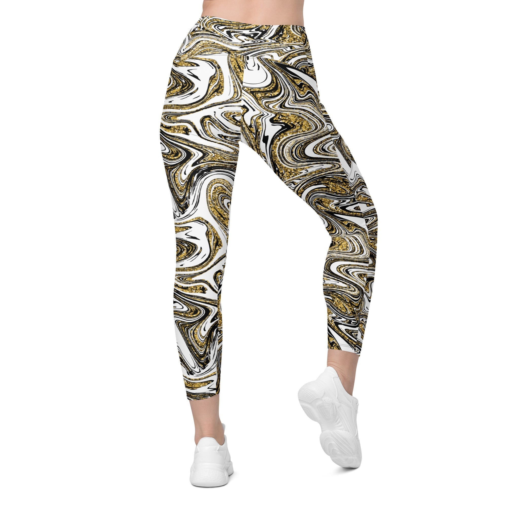 Glitter Print Marble Leggings With Pockets