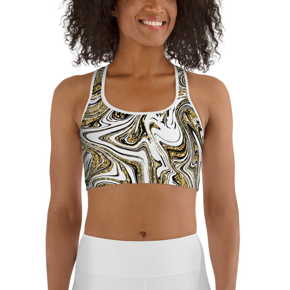 Glitter Print Marble Sports Bra