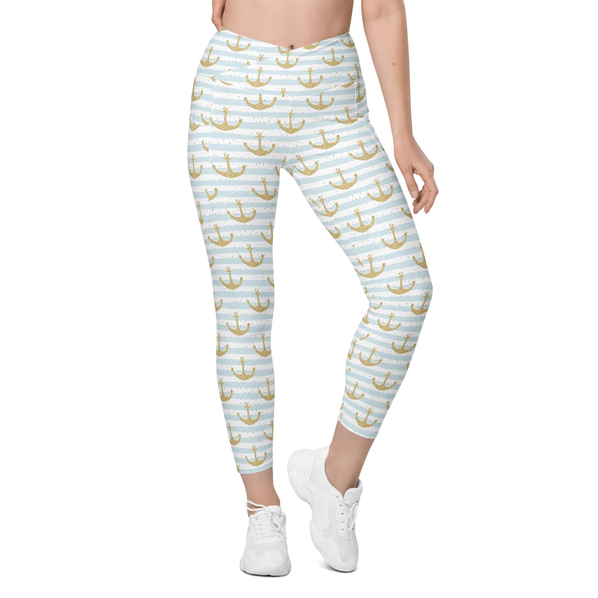Glittery Anchor Crossover Leggings With Pockets