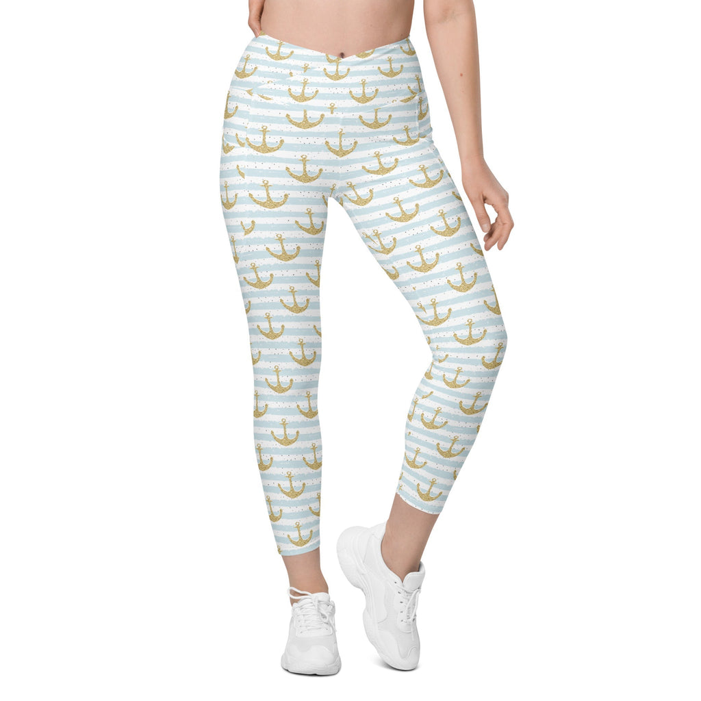 Glittery Anchor Crossover Leggings With Pockets
