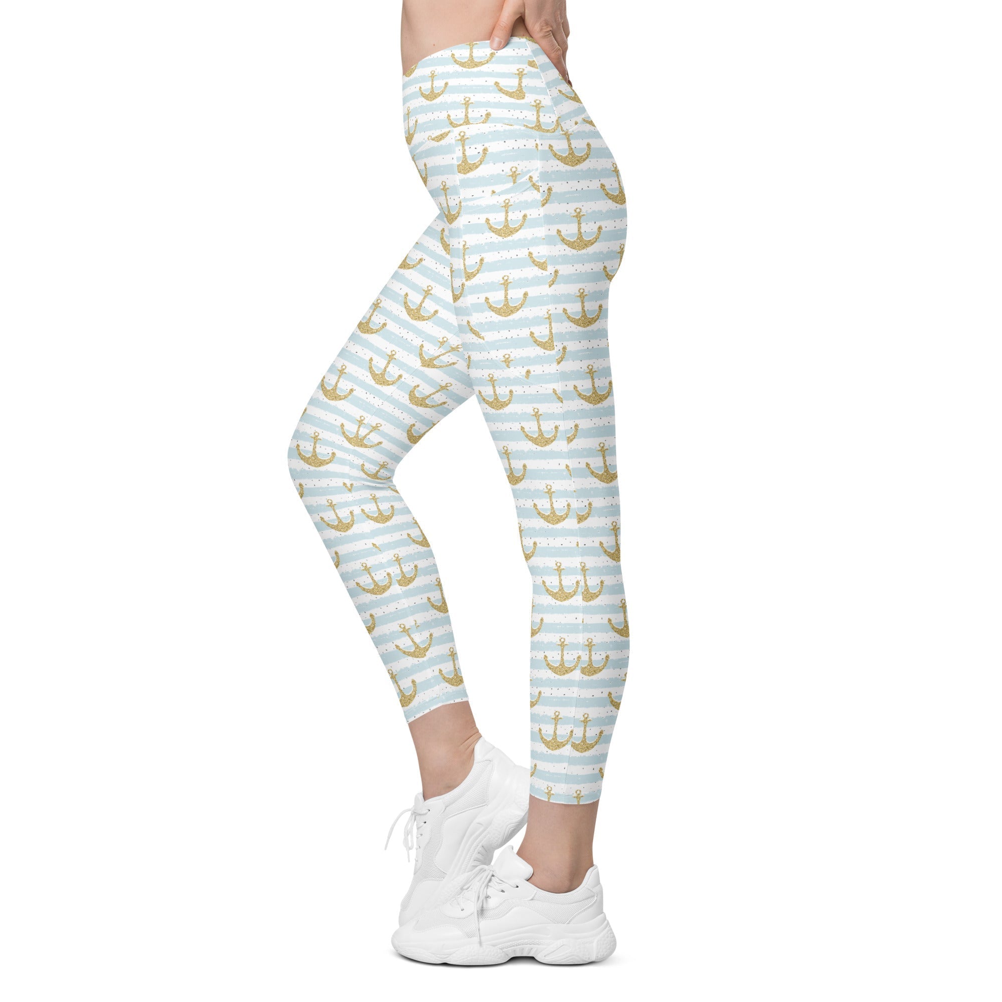 Glittery Anchor Crossover Leggings With Pockets