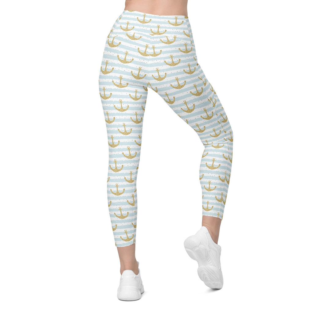 Glittery Anchor Crossover Leggings With Pockets