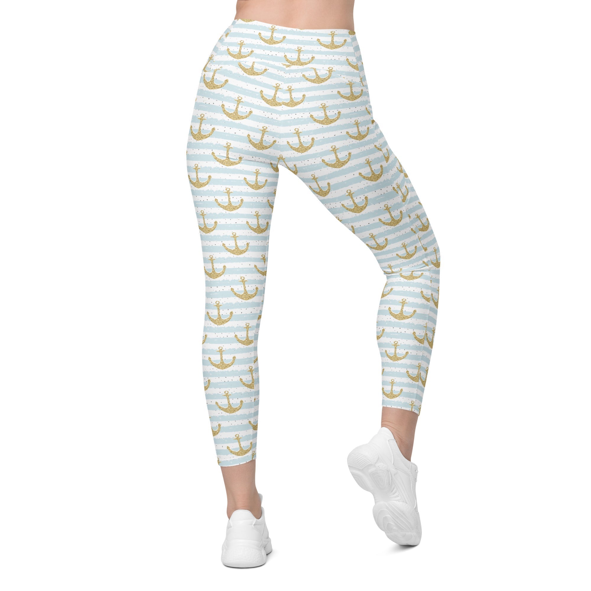 Glittery Anchor Crossover Leggings With Pockets