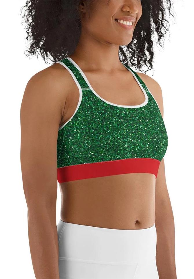 Glittery Green Sports Bra - FiercePulse - Premium Workout Leggings - Yoga Pants