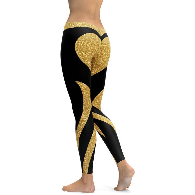 Gorgeous Black & Gold Heart Shaped Leggings | FIERCEPULSE