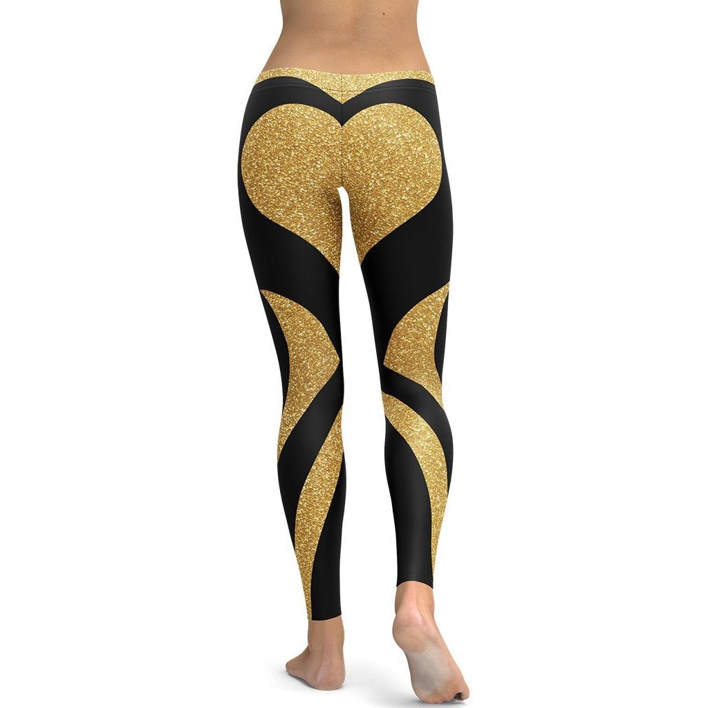 Valentines Day Leggings for Women I Love You and Hearts Black Mid