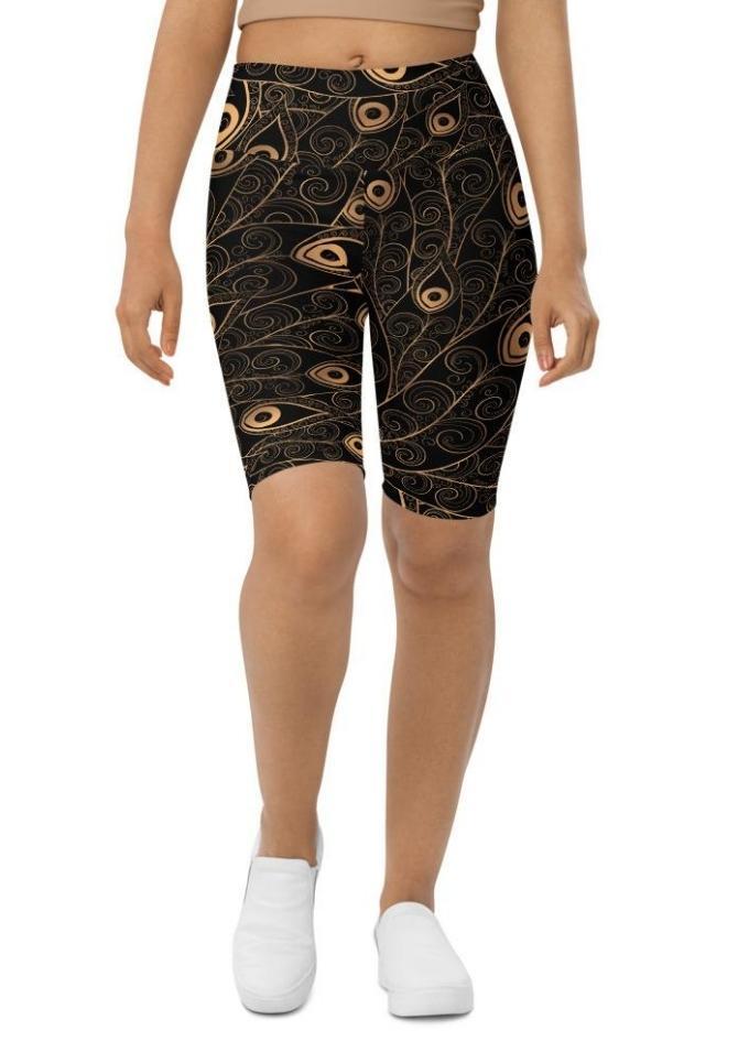 Golden Art Deco Pattern Biker Shorts