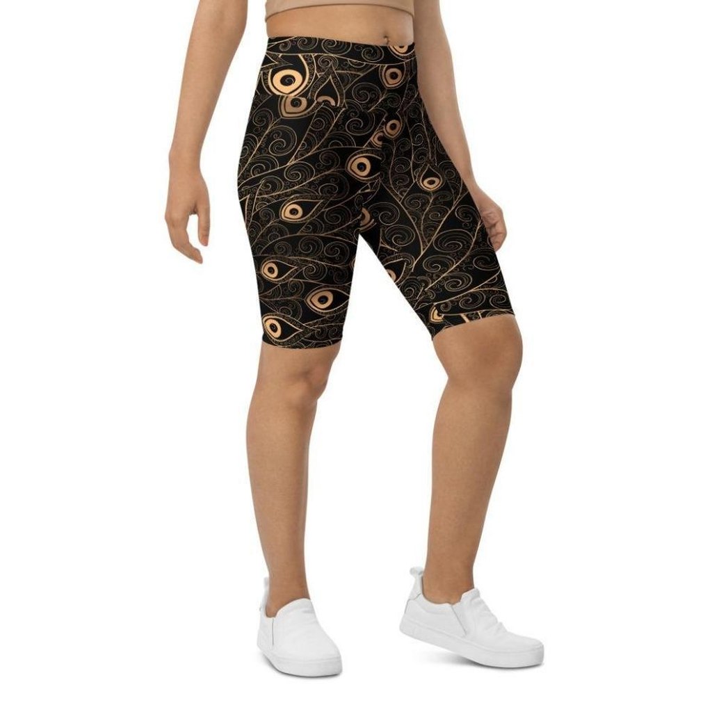 Golden Art Deco Pattern Biker Shorts