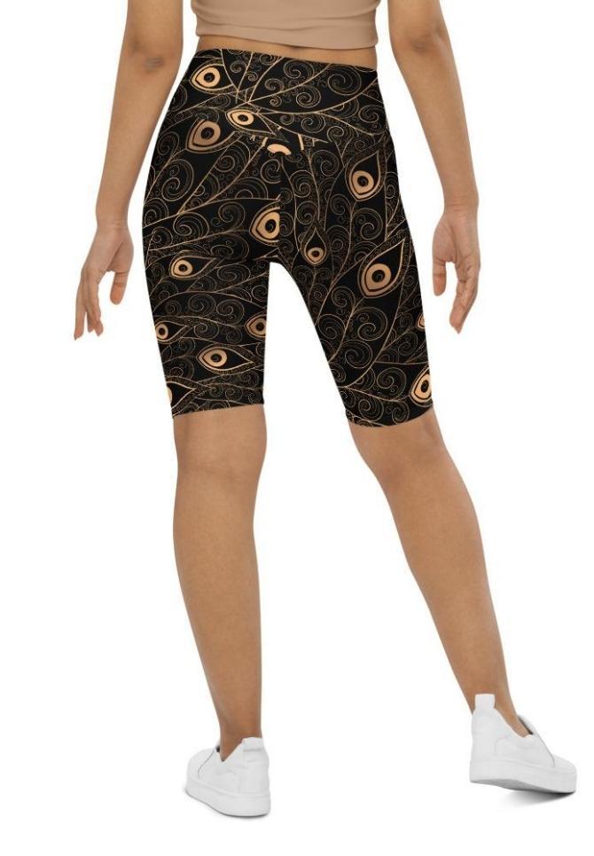 Golden Art Deco Pattern Biker Shorts
