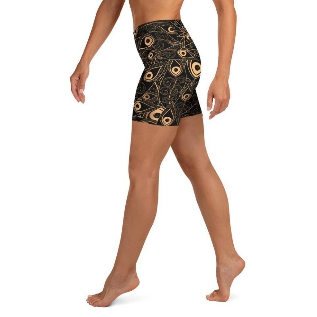 Golden Art Deco Pattern Yoga Shorts