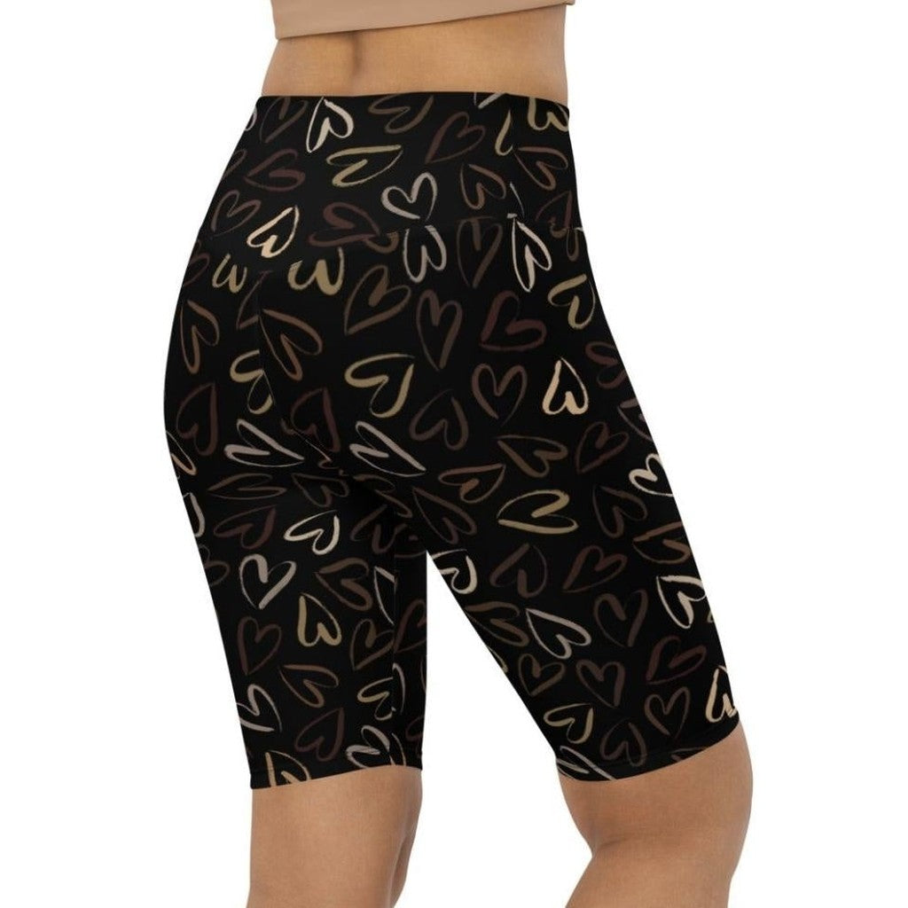 Golden Heart Print Biker Shorts