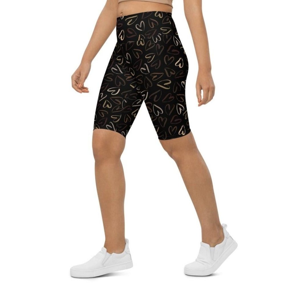 Golden Heart Print Biker Shorts