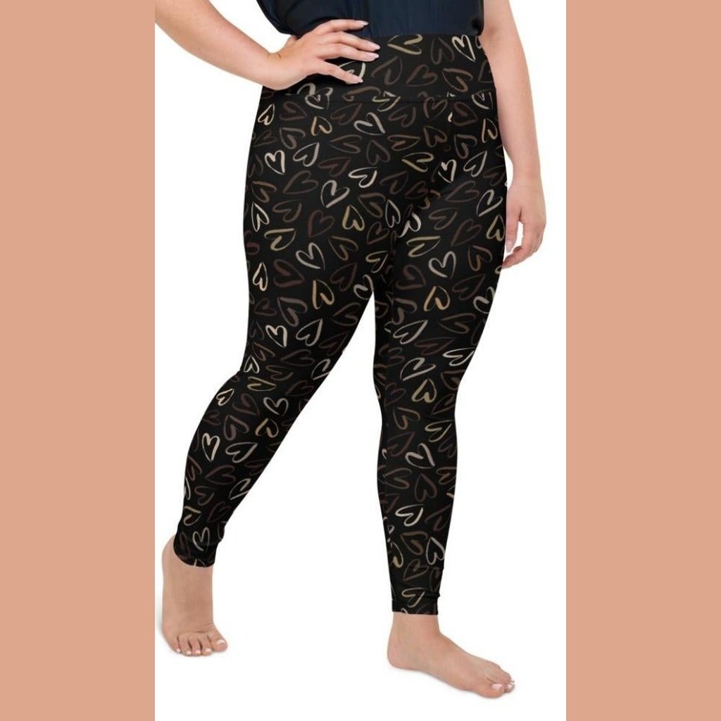 Golden Heart Print Plus Size Leggings
