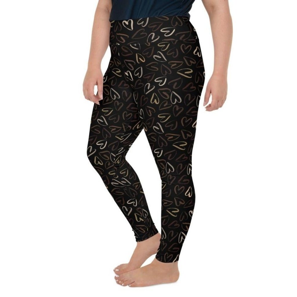 Golden Heart Print Plus Size Leggings