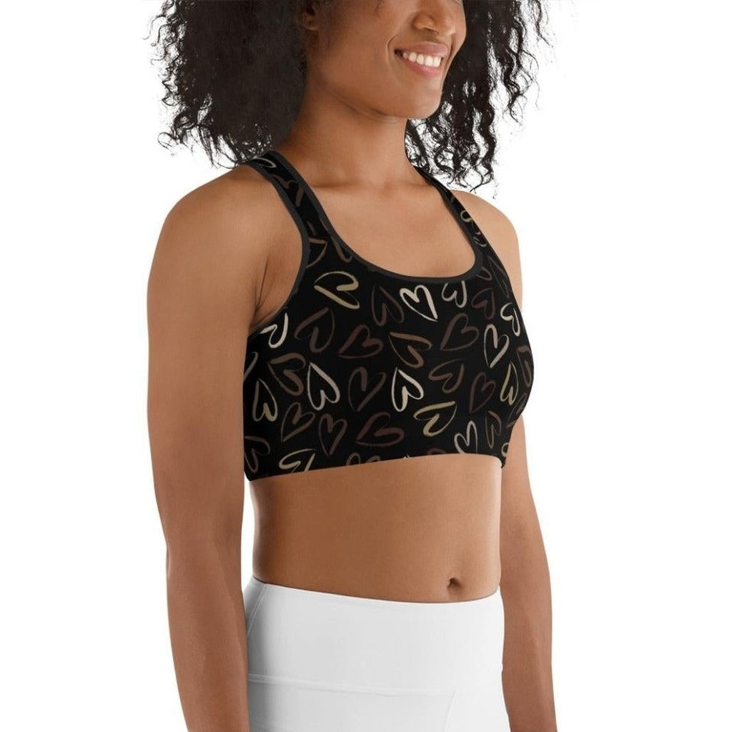 Golden Heart Print Sports Bra
