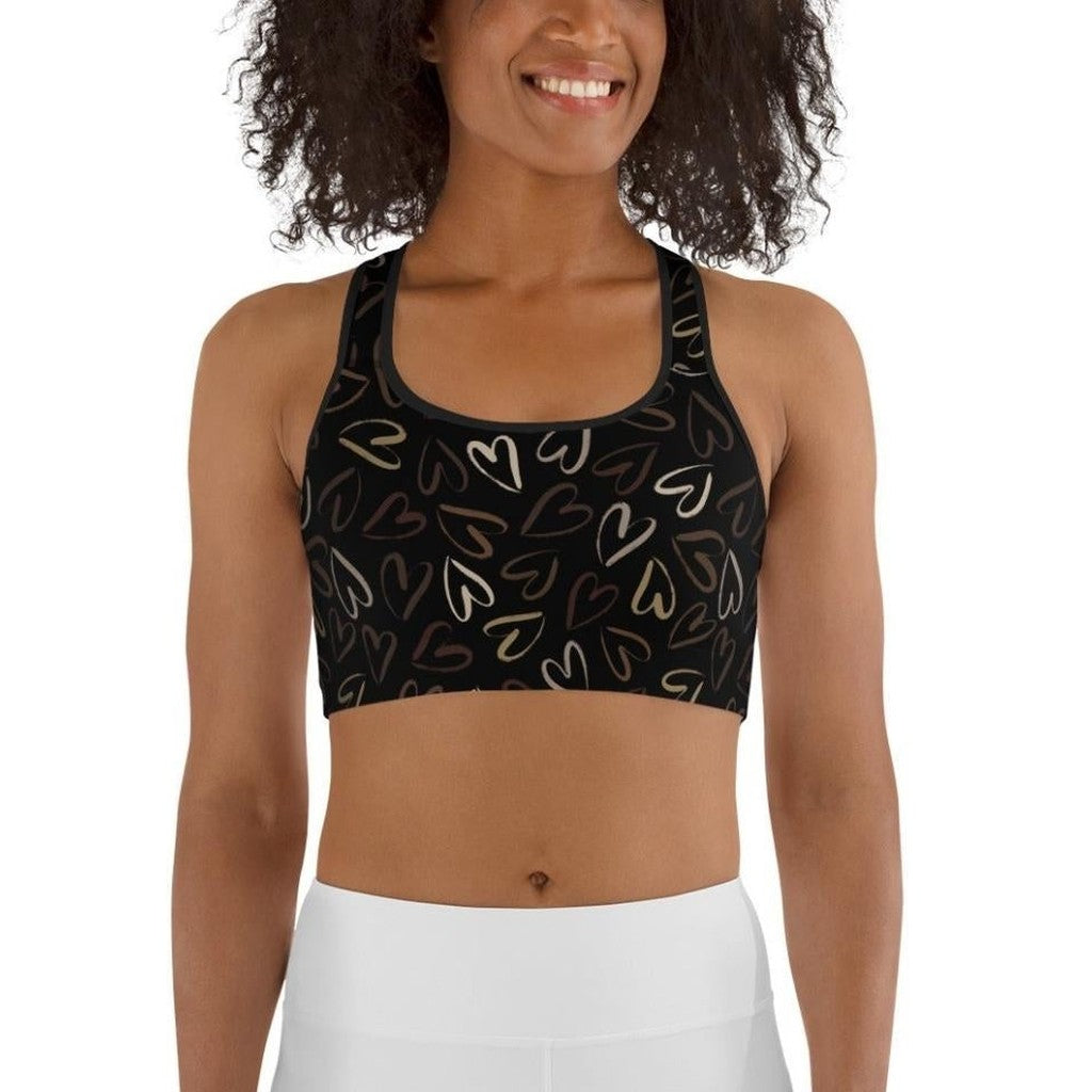 Golden Heart Print Sports Bra
