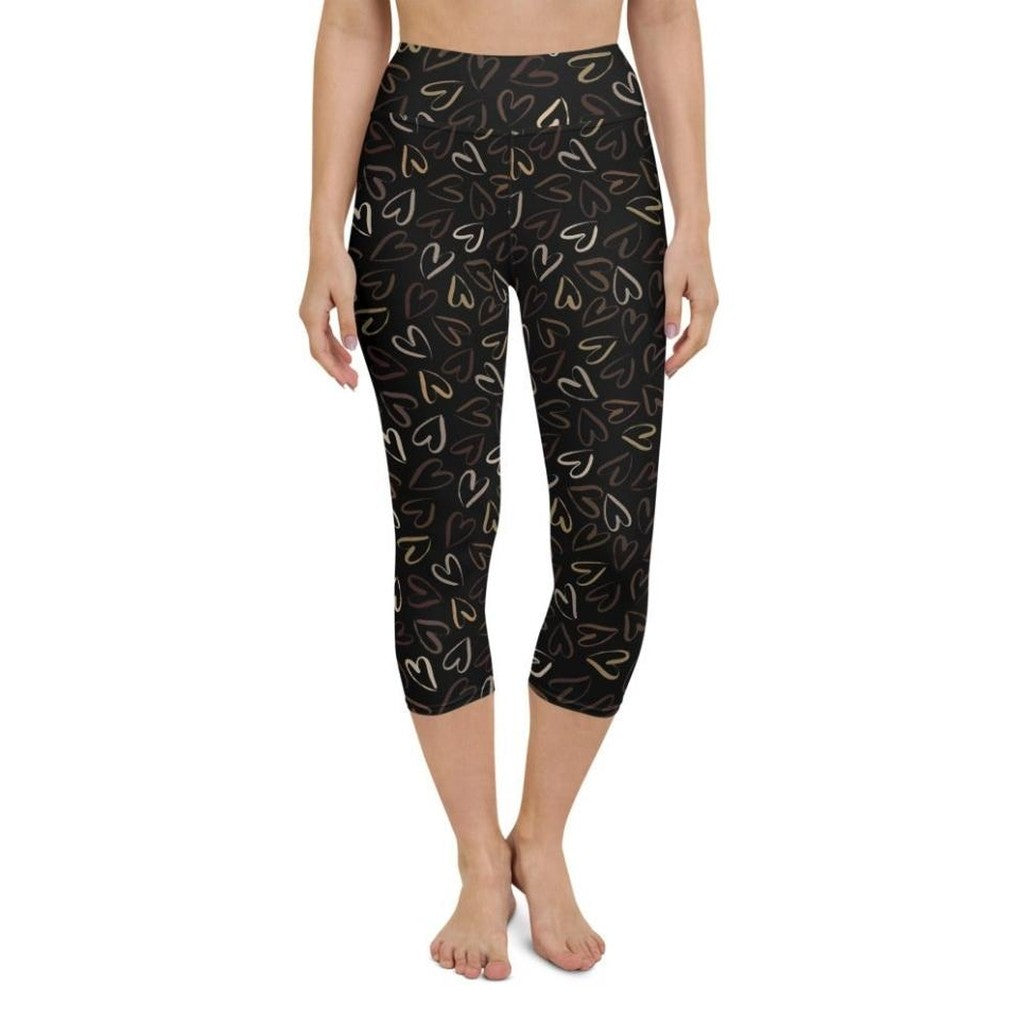 Golden Heart Print Yoga Capris