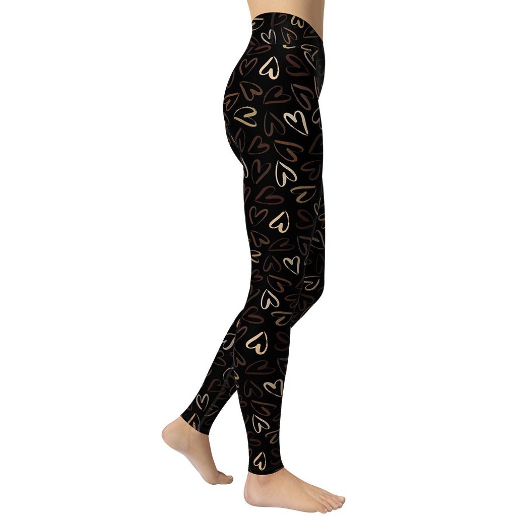 Golden Heart Print Yoga Leggings