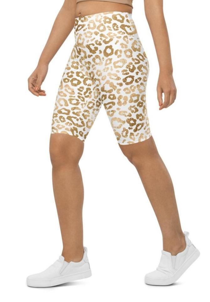 Golden Leopard Print Biker Shorts