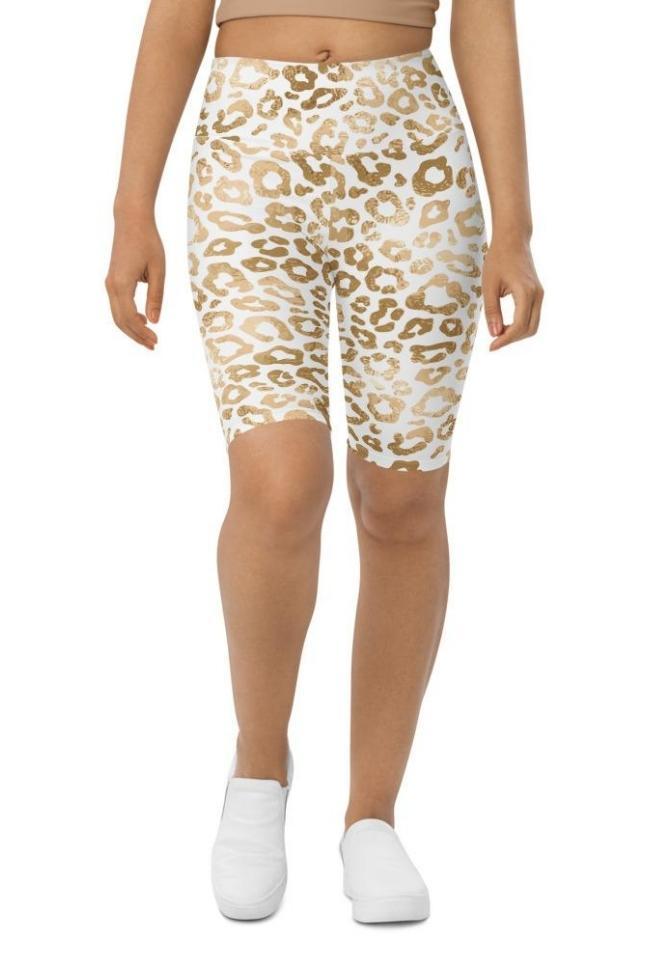 Golden Leopard Print Biker Shorts
