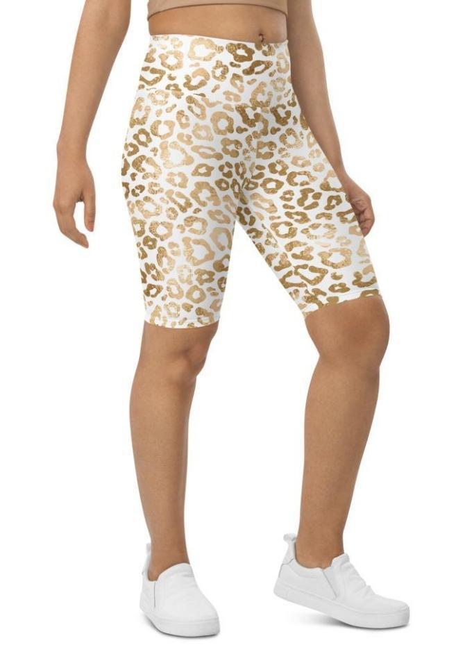 Golden Leopard Print Biker Shorts