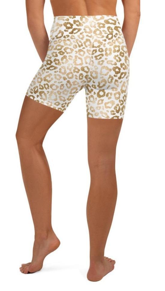 Golden Leopard Print Yoga Shorts