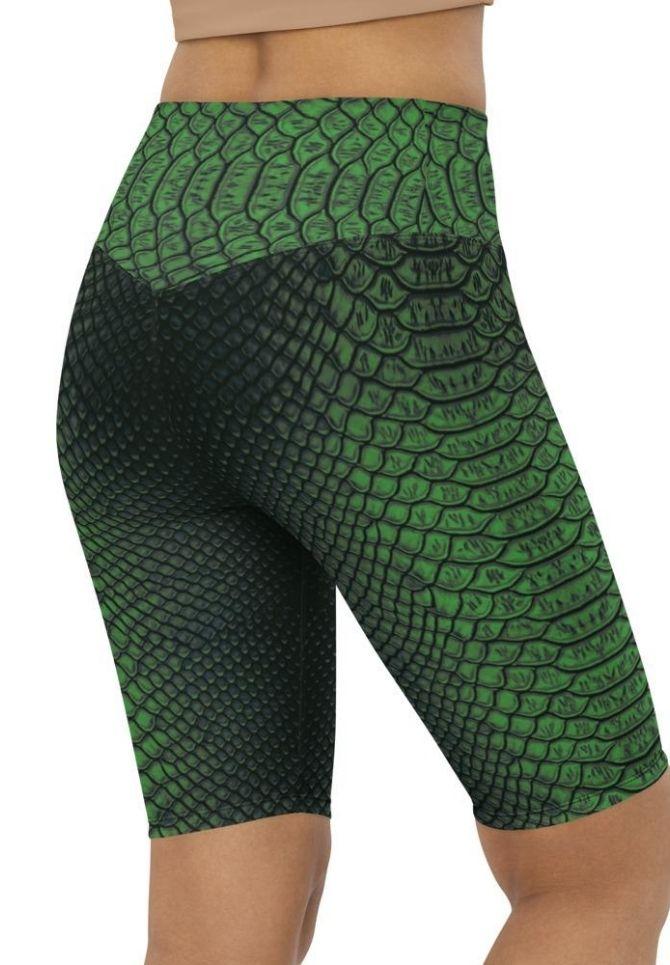 Green Crocodile Pattern Biker Shorts