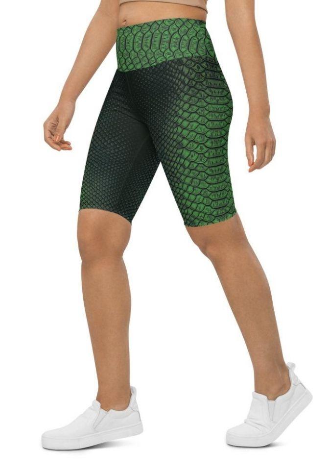 Green Crocodile Pattern Biker Shorts