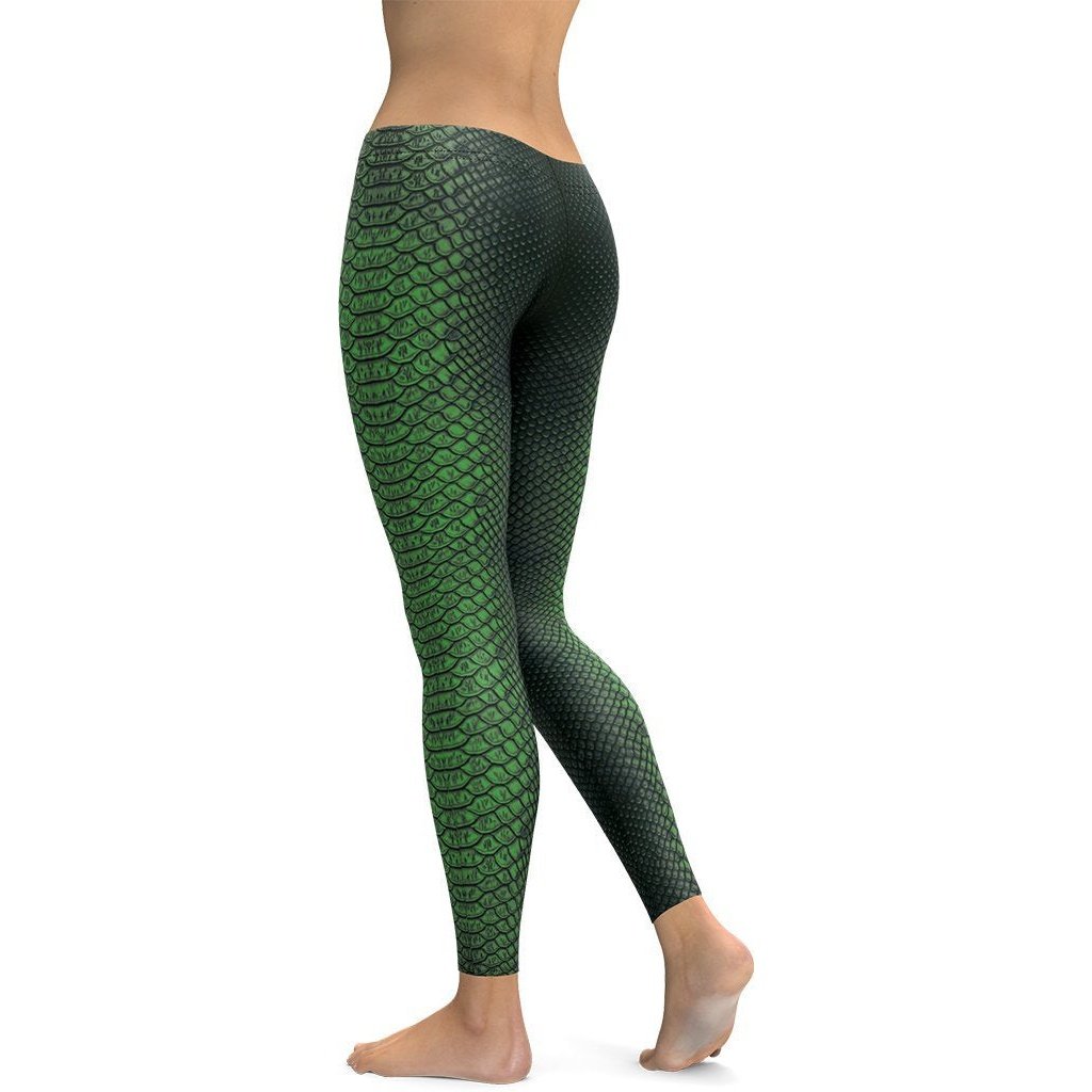 Green Crocodile Pattern Leggings - FiercePulse - Premium Workout Leggings - Yoga Pants