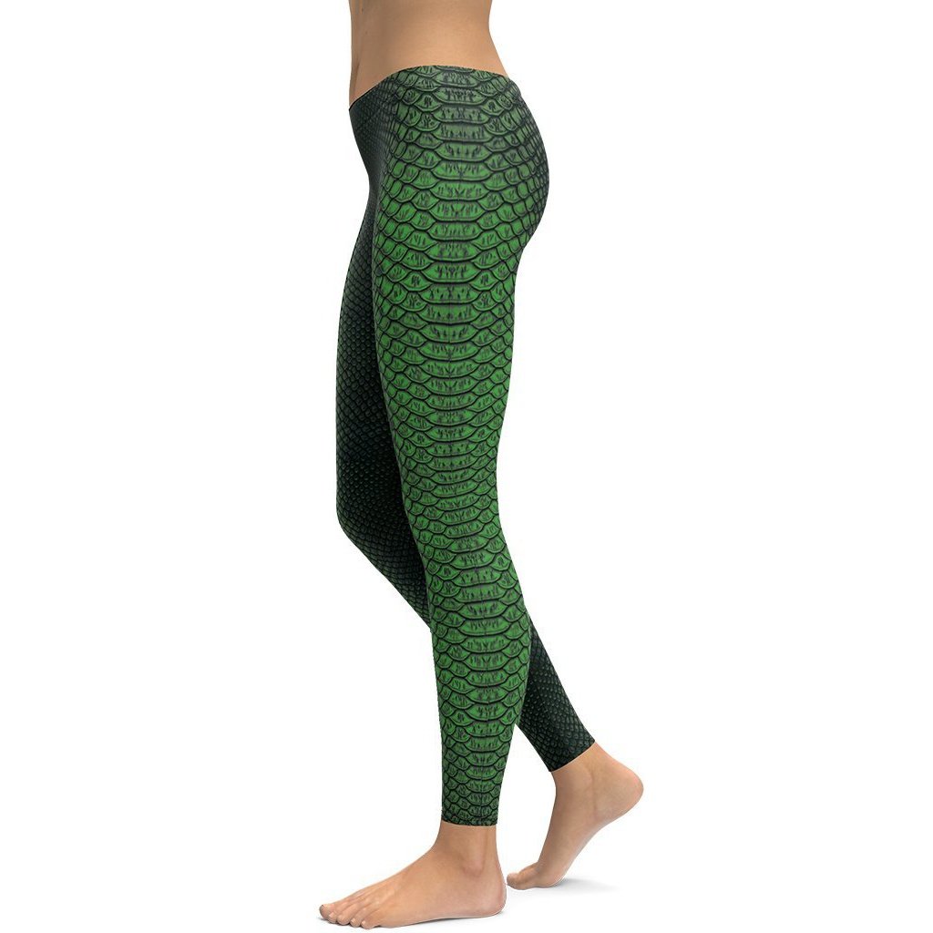 Green Crocodile Pattern Leggings - FiercePulse - Premium Workout Leggings - Yoga Pants