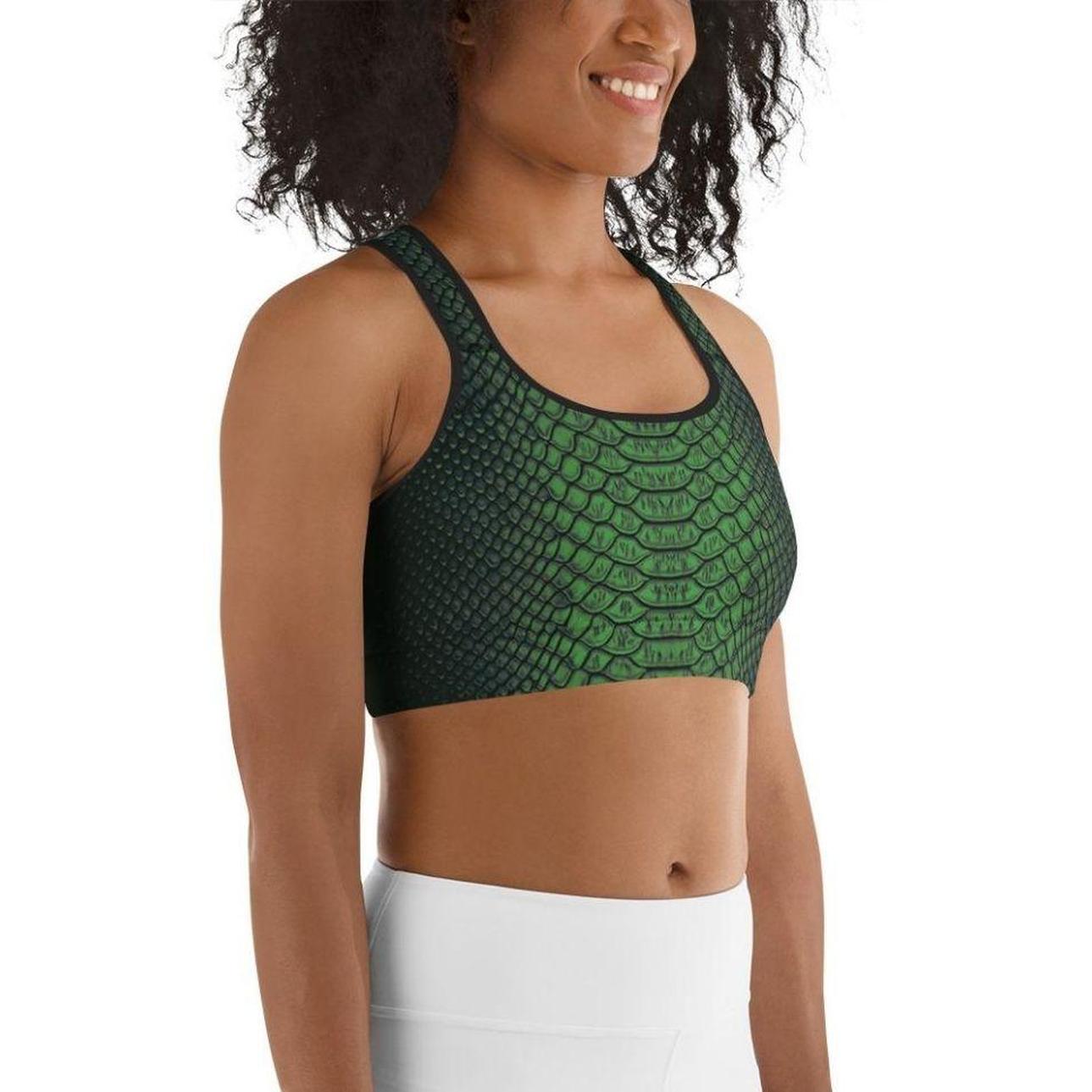 Green Crocodile Pattern Sports Bra