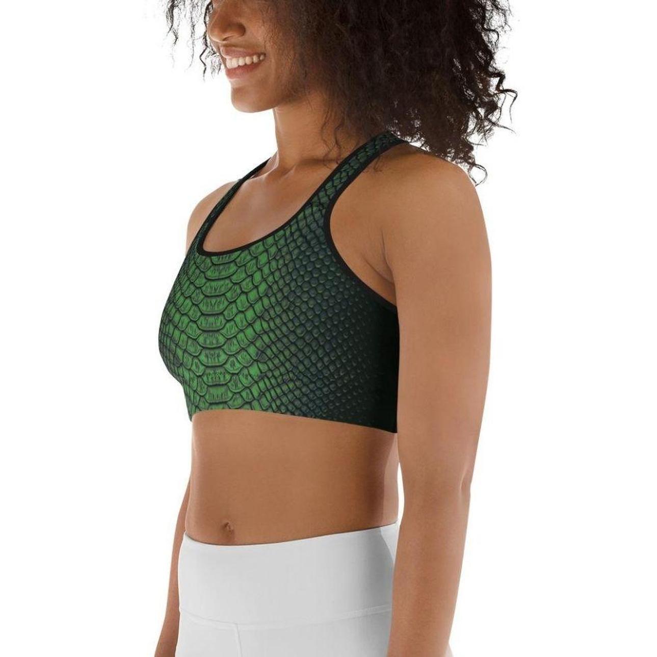 Green Crocodile Pattern Sports Bra