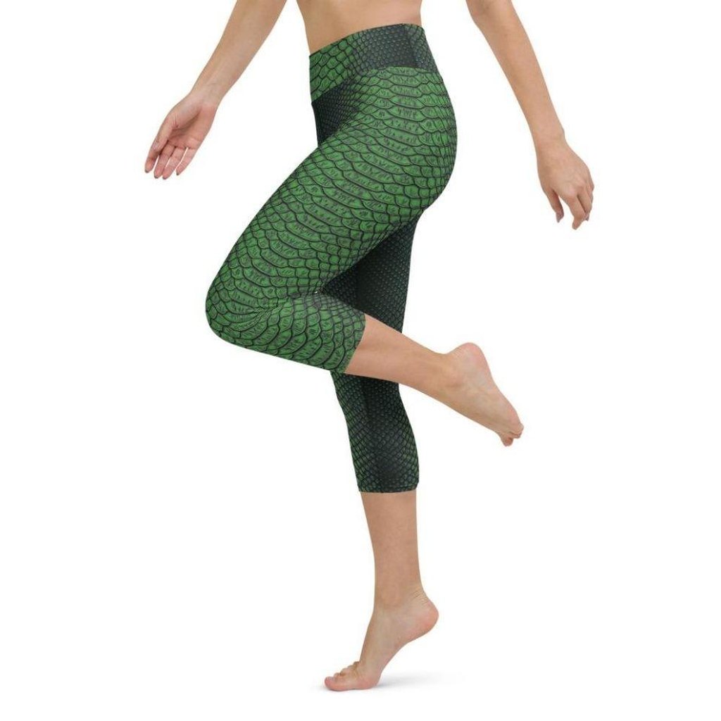 Green Crocodile Pattern Yoga Capris