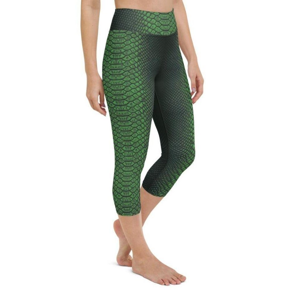 Green Crocodile Pattern Yoga Capris