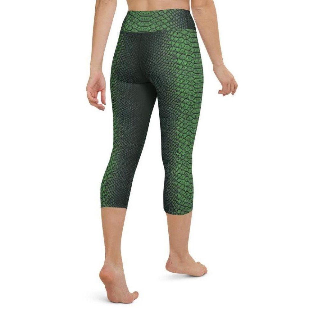 Green Crocodile Pattern Yoga Capris