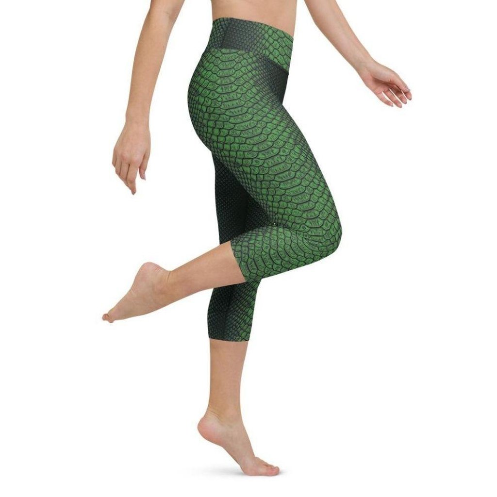 Green Crocodile Pattern Yoga Capris