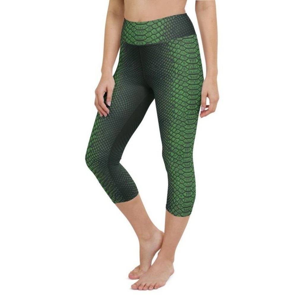 Green Crocodile Pattern Yoga Capris