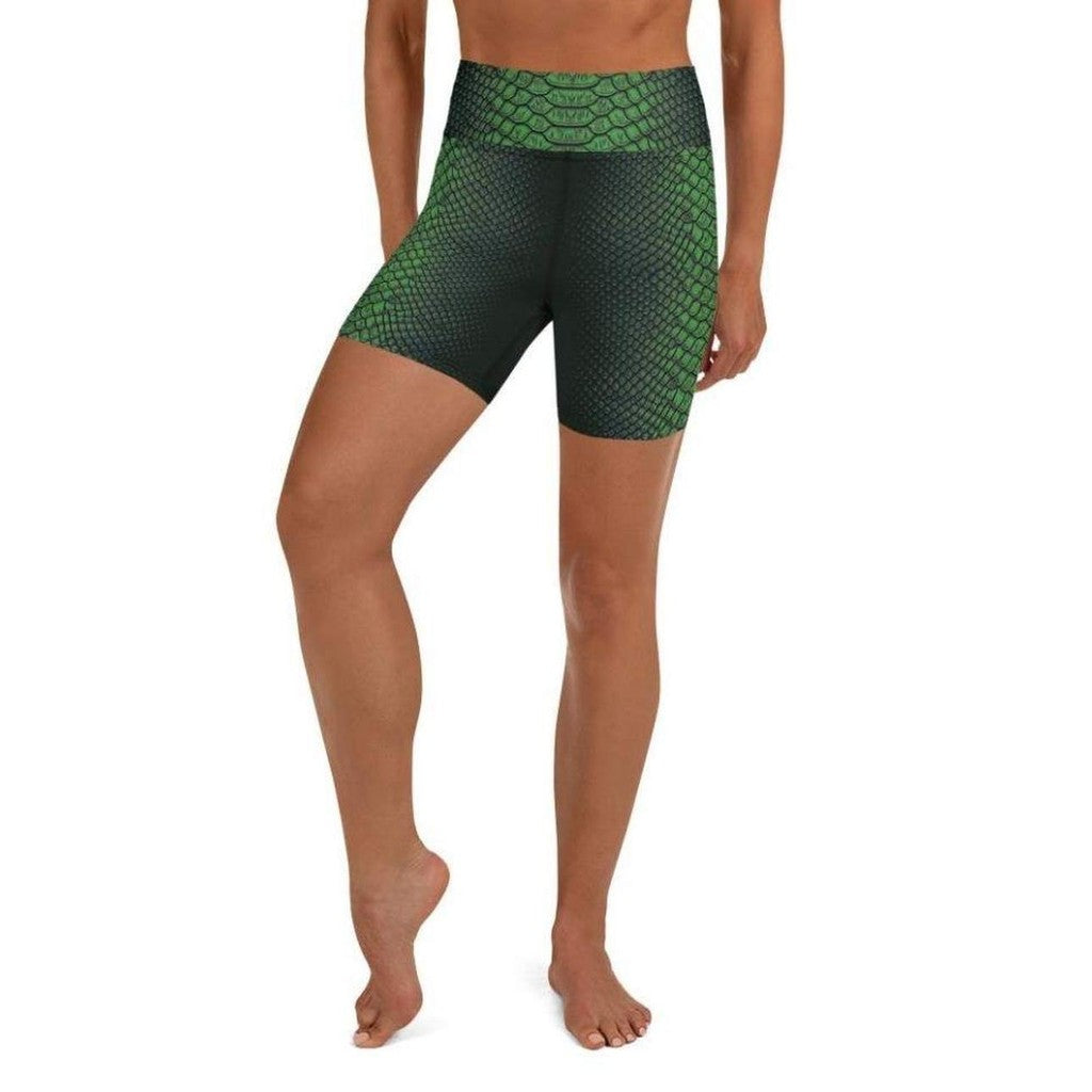 Green Crocodile Pattern Yoga Shorts