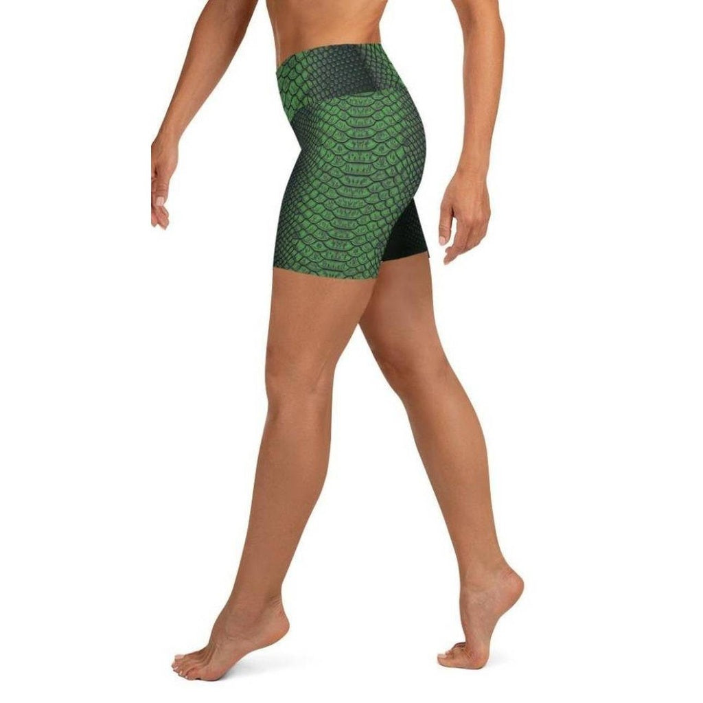 Green Crocodile Pattern Yoga Shorts