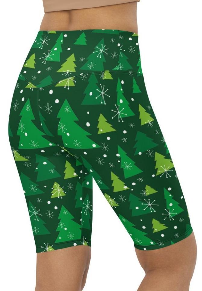 Green Forest Christmas Biker Shorts