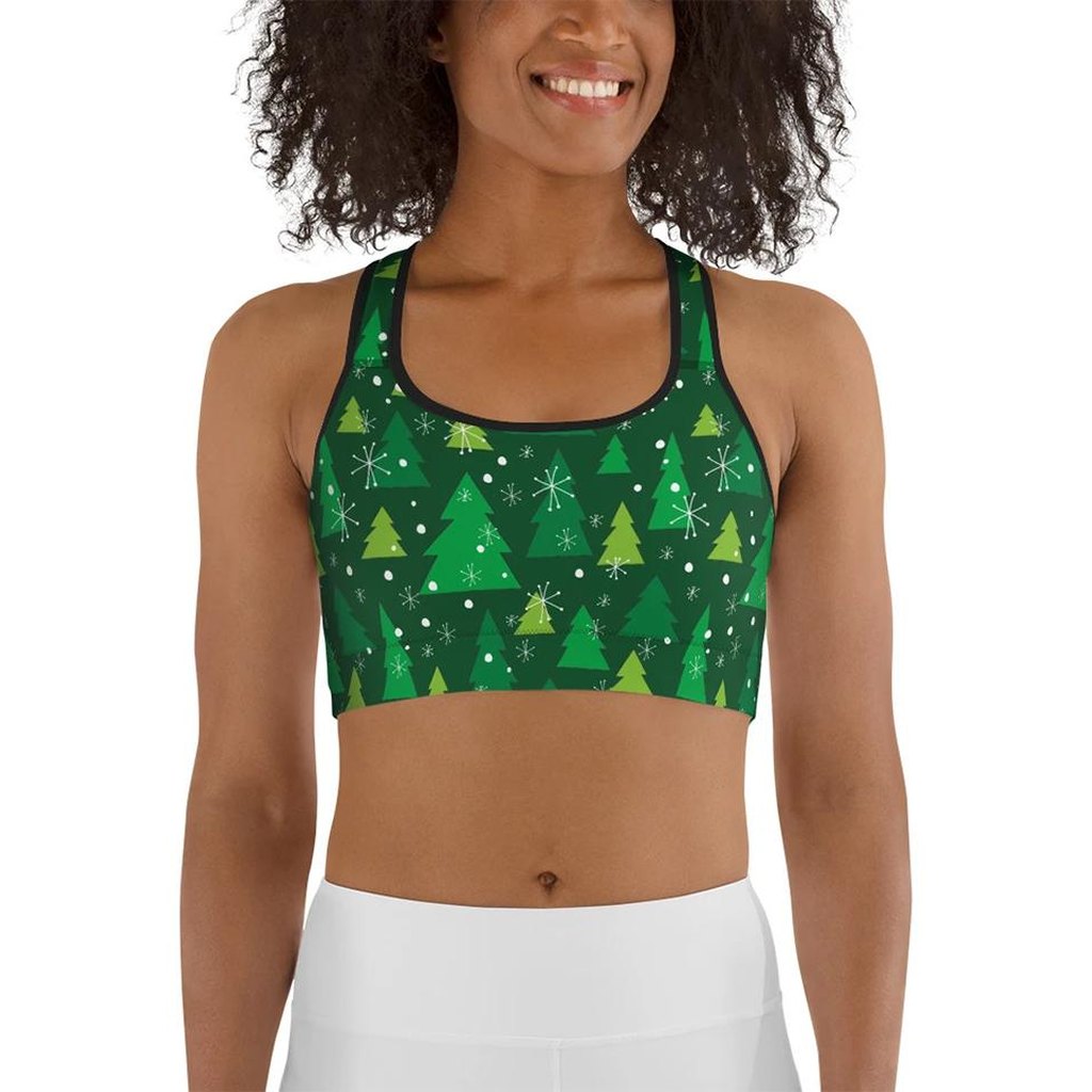 Green Forest Christmas Sports Bra