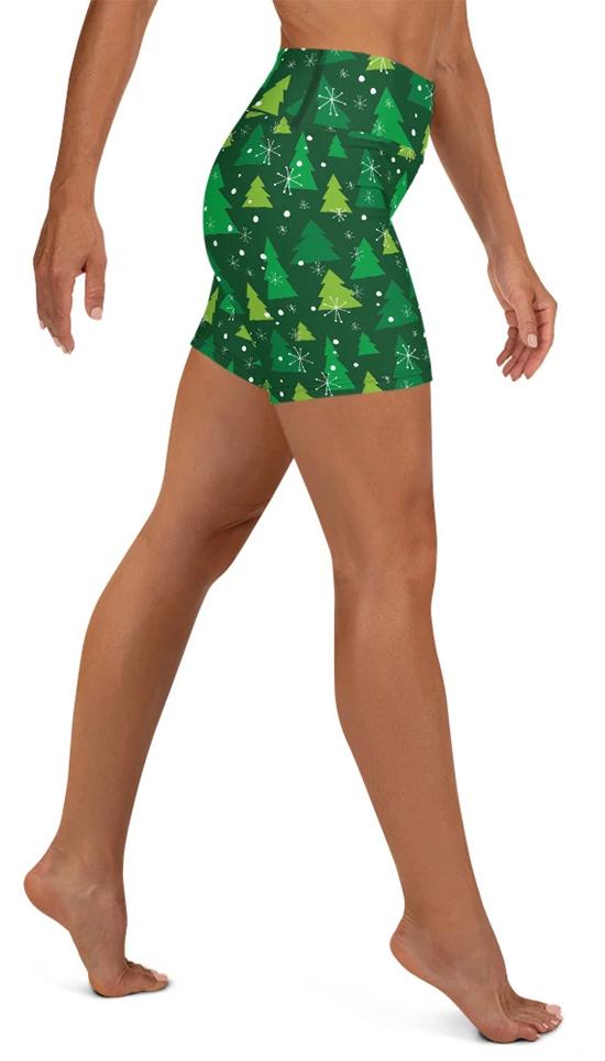 Green Forest Christmas Yoga Shorts