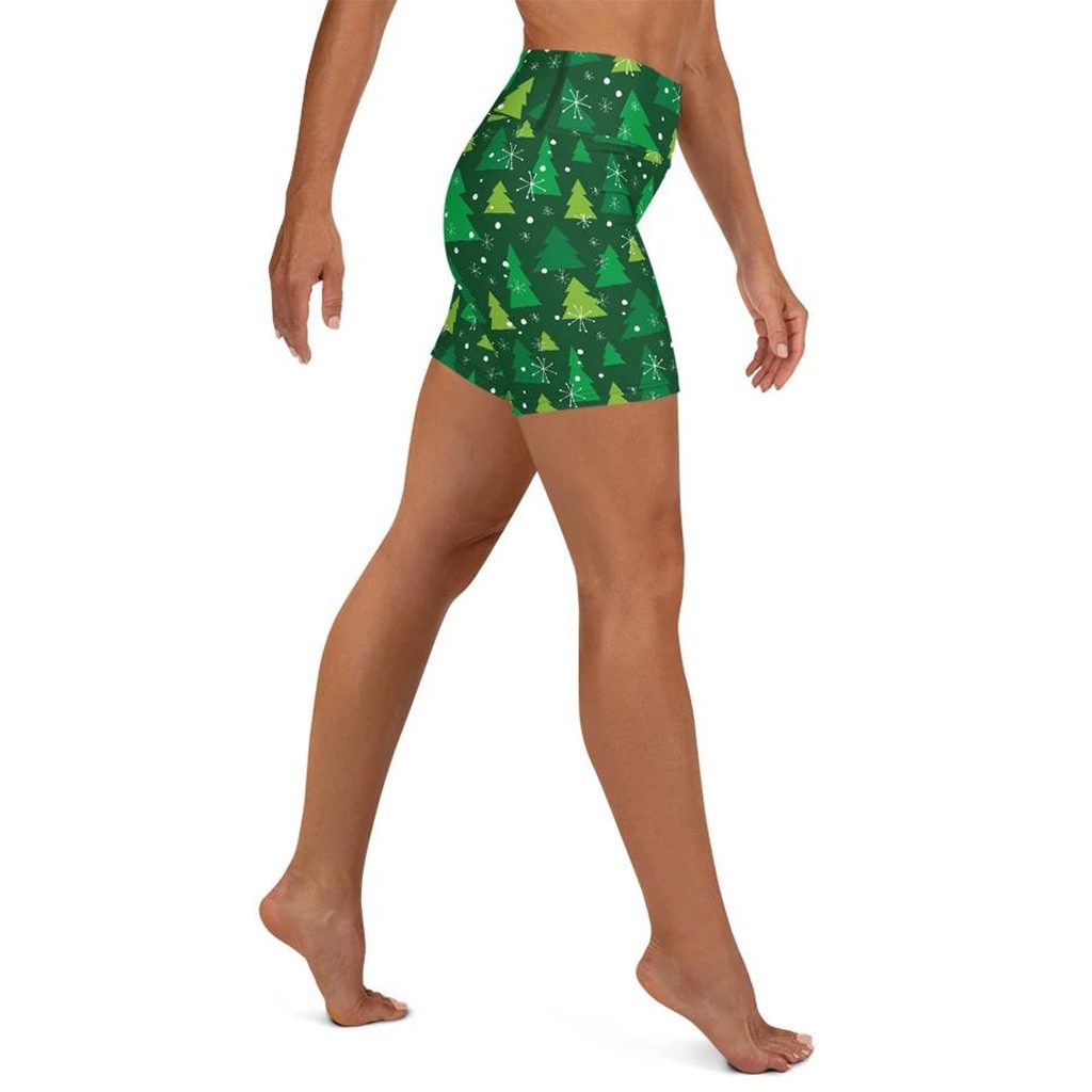 Green Forest Christmas Yoga Shorts